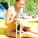 First pic of Sweet blonde babe with shaved pussy and hot ass posing naked outdoor