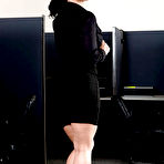 First pic of Jayden Jaymes shows off her big tits while wearing uniform in office