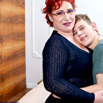 First pic of Mature redheaded plumper sports glasses during sex with her stepson