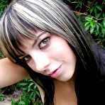 Second pic of Cute brunette girl with big tits undressing outdoor and posing