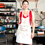 First pic of Mature woman Kali Karinena exposes her tits and ass in her workshop