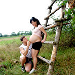 First pic of Slutty pregnant brunette gets her pussy licked and shafted outdoor