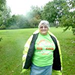 First pic of Fat British woman Grandma Libby exposes herself by a tree in a park