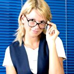 First pic of Cute blonde Lilly flashes her cotton panties before getting totally undressed