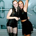 First pic of Lesbian girls expose their tits after getting wet while dancing