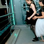 Second pic of Lesbian girls expose their tits after getting wet while dancing