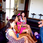 First pic of Young Thai girlfriends taking cumshots on tongues from hung male stripper