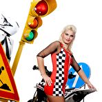 First pic of Leggy blonde babe Ionella Dantes posing in erotic pantyhose suit