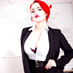 First pic of Redhead teacher Jasmine James exposing huge knockers in classroom