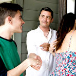 First pic of Horny cougar Kendra Lust sucking and fucking younger man on dinner table