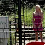 First pic of Natural blonde Ceca slides her panties aside to pee on the bleachers