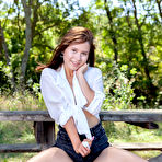 First pic of Brunette teen Skye Bloom gets completely naked on rustic bleachers