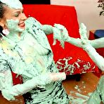 Second pic of Euro chick Virus Vellons and gf cover each other in St Paddy's day cake batter