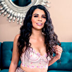 Second pic of College student Harley Haze finger spreads her twat after getting undressed