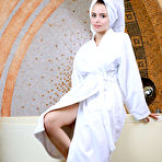 First pic of Teen model Dakota Pink removes a robe and bath towel to pose in the nude