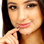 Fourth pic of Brunette chick with nice tits spits out cum after interracial MMF action