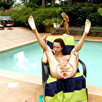 Fourth pic of Sexy amateur brunette taking off her bikini and masturbating her slit