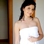 First pic of Sweet brunette teen Flaca uses a dildo while masturbating on a bed