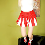 First pic of Chesty young blonde cheerleader Prudence Pond flashing upskirt panties