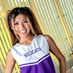 First pic of Asian cheerleader Clara Trinity discards her uniform before riding a cock