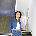 First pic of Big tit brunette in jeans Mona undressing and spreading pussy