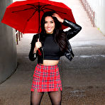 Second pic of Sexy brunette Kylie Kennedy flashes her tits and ass while out in public