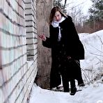 First pic of Blonde girl Alice Klay pisses in a window frame on a winter's day