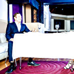 First pic of Horny brunette wife Anissa Kate giving oral sex under table in public