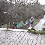 First pic of Blonde girl Bianca ascends public steps before taking a badly neede pee