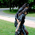 Fourth pic of Fetish babes Gina Killmer & Tatiana Milovani having fun in public place