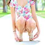 Second pic of Sexy brunette Eliana gets totally naked on a public sidewalk