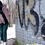 First pic of Caucasian girl Vasya pisses up against a brick wall in winter clothing