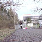 First pic of Shalina Shine holds her ass while taking a piss on a public walkway