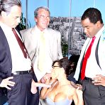 Third pic of Hot MILF job hunter Lisa Ann sucking boss cock in office 3some to get the job