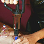 Fourth pic of Blonde mistress tortures a restrained male slave during femdom play