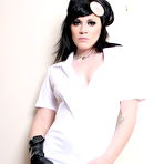 First pic of Amateur model Andy San Dimas pulls down sexy panties in black leather gloves