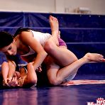 Second pic of Sporty babes Amanda Moore and her friend fighting and kissing each other
