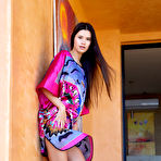 First pic of Dark haired teen Evelin Elle casts off a dress to model in the nude