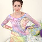 First pic of Teen amateur Emily Grey rips open mesh pantyhose to dildo her vagina