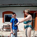 First pic of Mature BBW doffs her bikini to seduce young guy & get big tits cum covered