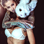 Second pic of Tattooed chick suspends her lesbian lover after tying her up with ropes