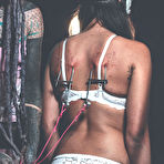 Fourth pic of Tattooed chick suspends her lesbian lover after tying her up with ropes