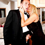 First pic of Big busted mature blonde in fishnet stockings gets her cunt drilled hardcore