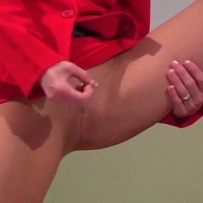 Red outfit, glasses, bare pussy #193595