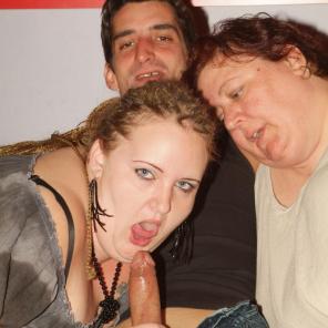 Chubby Older Gal Shares Cock #307021